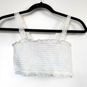 White lace bandeau crop top